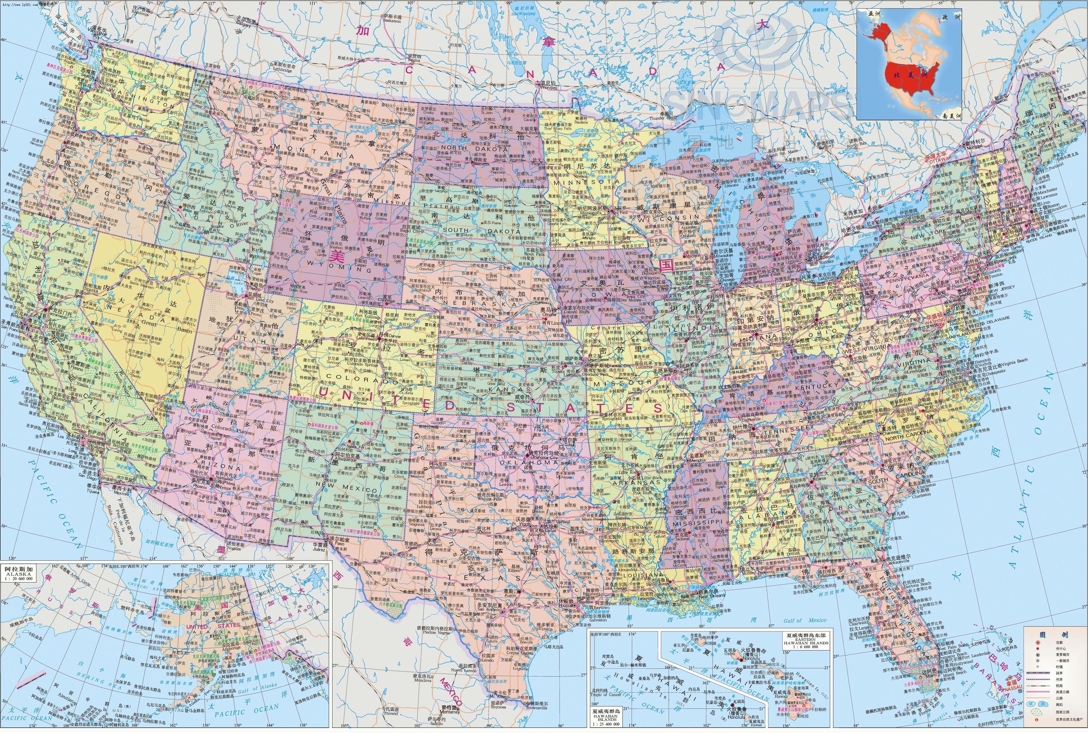 美国地图中文版mapofusa高清大图